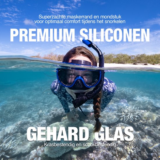 ReefTourer Snorkelset – Premium duikbril met snorkel, hypoallergene siliconen snorkelmasker één venster – Zwart – RC-0105-BKBK