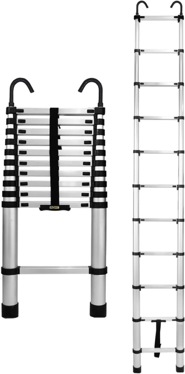 Zylo® Telescopische Ladder - Telescopische Vouwladder - Uitschuifbare ladder - 125 kg Capaciteit - 3,2m - 47x8x320cm - Zilver