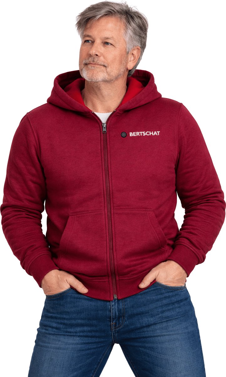Verwarmd Vest - Heren | Verwarmde Hoodie | Vijf Verwarmingszones | Bordeauxrood | Incl. Powerbank | L