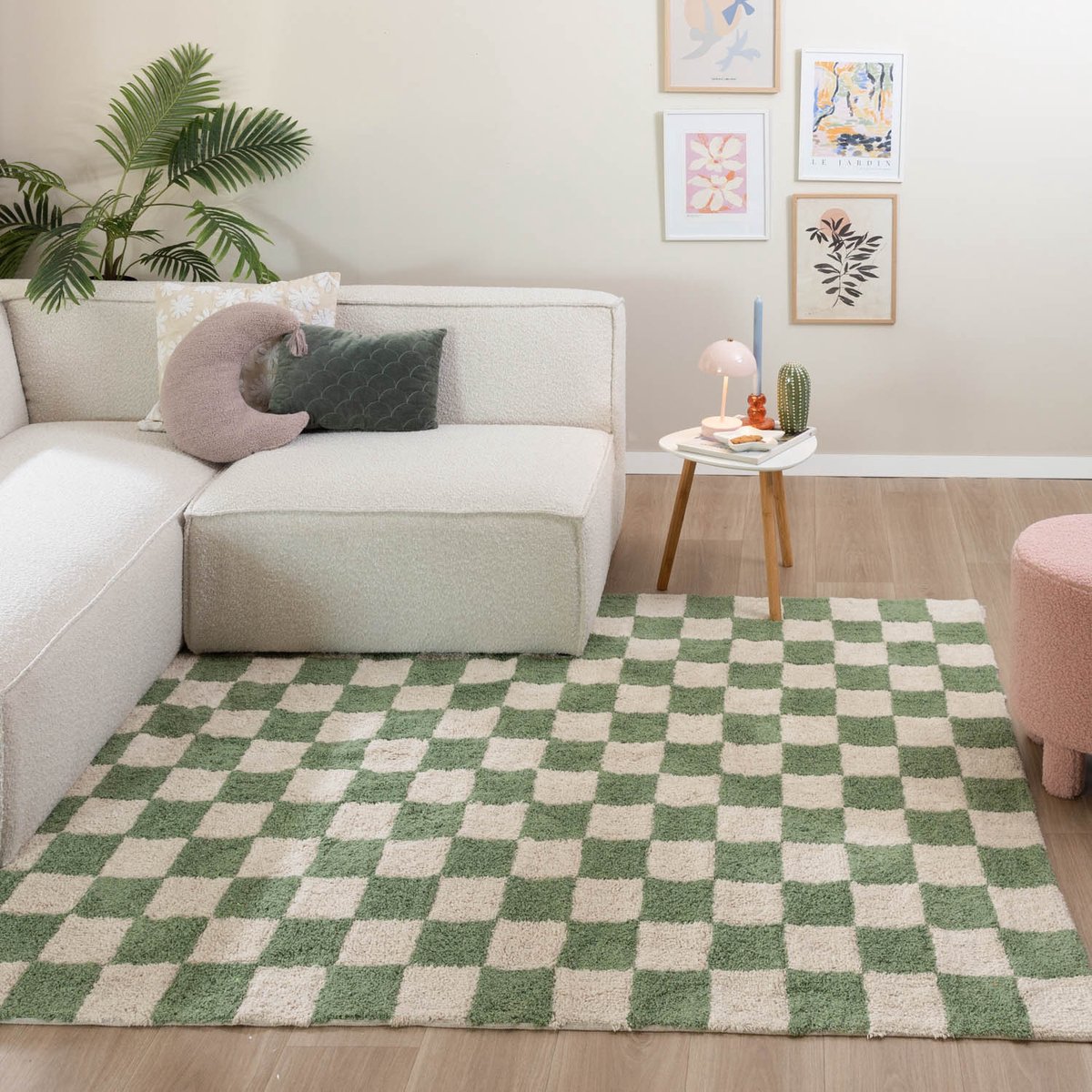 Fraai Retro vloerkleed - Gambit Groen/Wit - 80x150cm