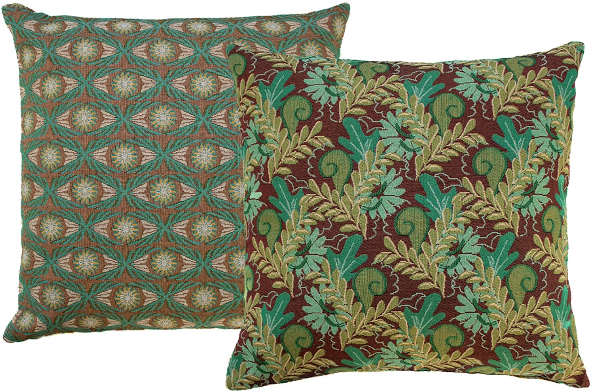NIN-NIT - Nature Classique kussen - 100% geweven katoen - sierkussen met bloemen en bladeren natuurprint - groen - paars - bruin - beige - oker - blauw - turquoise - multicolor - 50x50 cm