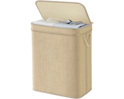 SONGMICS LCB067Y01 - Bamboe Wasmand - 90 Liter - Met Deksel en Uitneembare Waszak