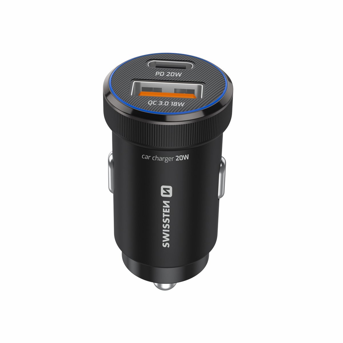 Swissten 20W Autolader - USB-C PD + USB-A - Zwart