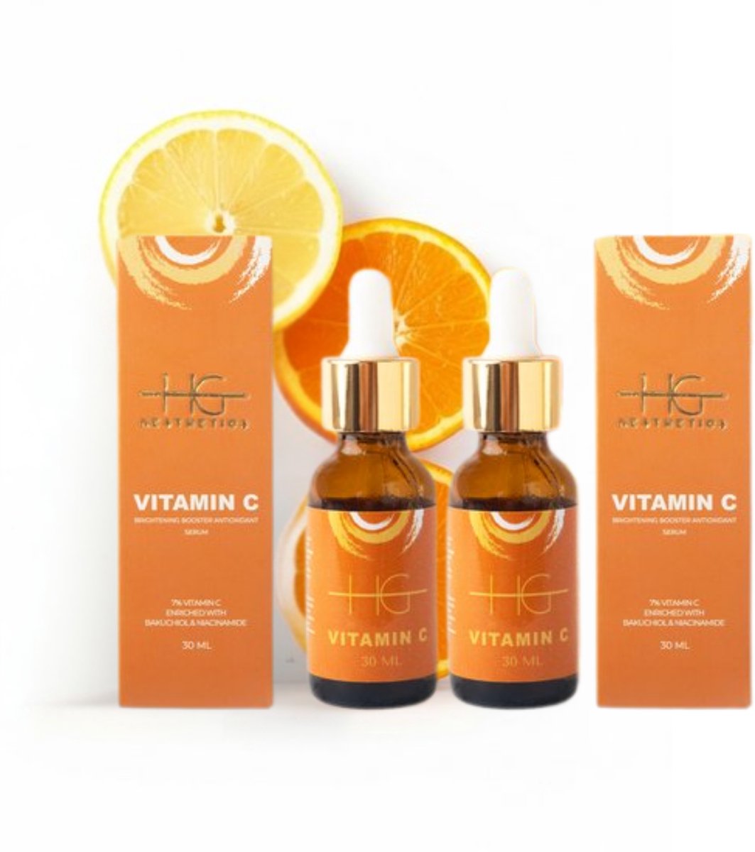 HG Aesthetics Vitamine C Serum met Bakuchiol 2 Stuks – Brightening Booster – Anti-Aging Gezichtsserum – Huidverheldering & Collageen – Niacinamide – Voor Stralende Huid - 2 Stuks
