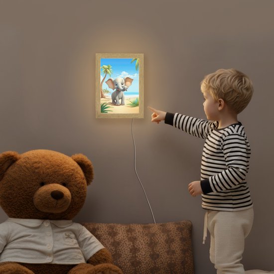 Nachtlampje 15x20 cm - Kinder lamp - Olifant - Strand - Dieren - Meisjes - Kind - Tafellamp kinderkamer - Slaapkamer lamp - Bedlamp kinderen - Kinderlampje stopcontact - Wandlamp babykamer - Nachtlampjes van Merkloos — afbeelding 5