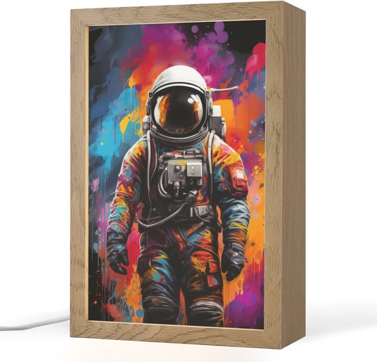 Tafellamp 20x30 cm - LED lamp - Astronaut - Graffiti - Zwart - Kleuren - Decoratieve tafellampen - Dimbaar - Tafellampje slaapkamer - Woonkamer binnen