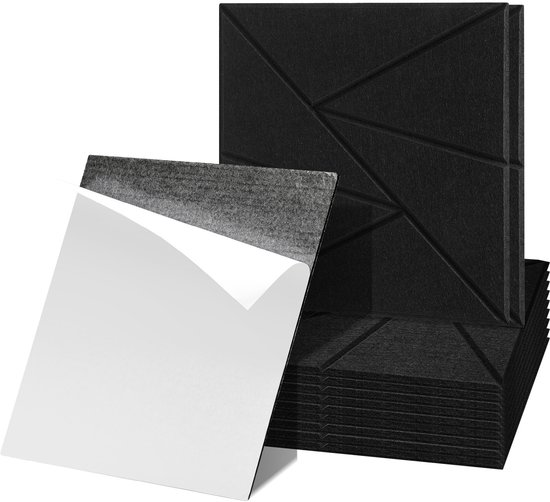 12 stuks Akoestische panelen Vierkante Driehoek Zelfklevend Akoestisch Paneel Geluidsisolatie Vilt Wandpaneel Zwart