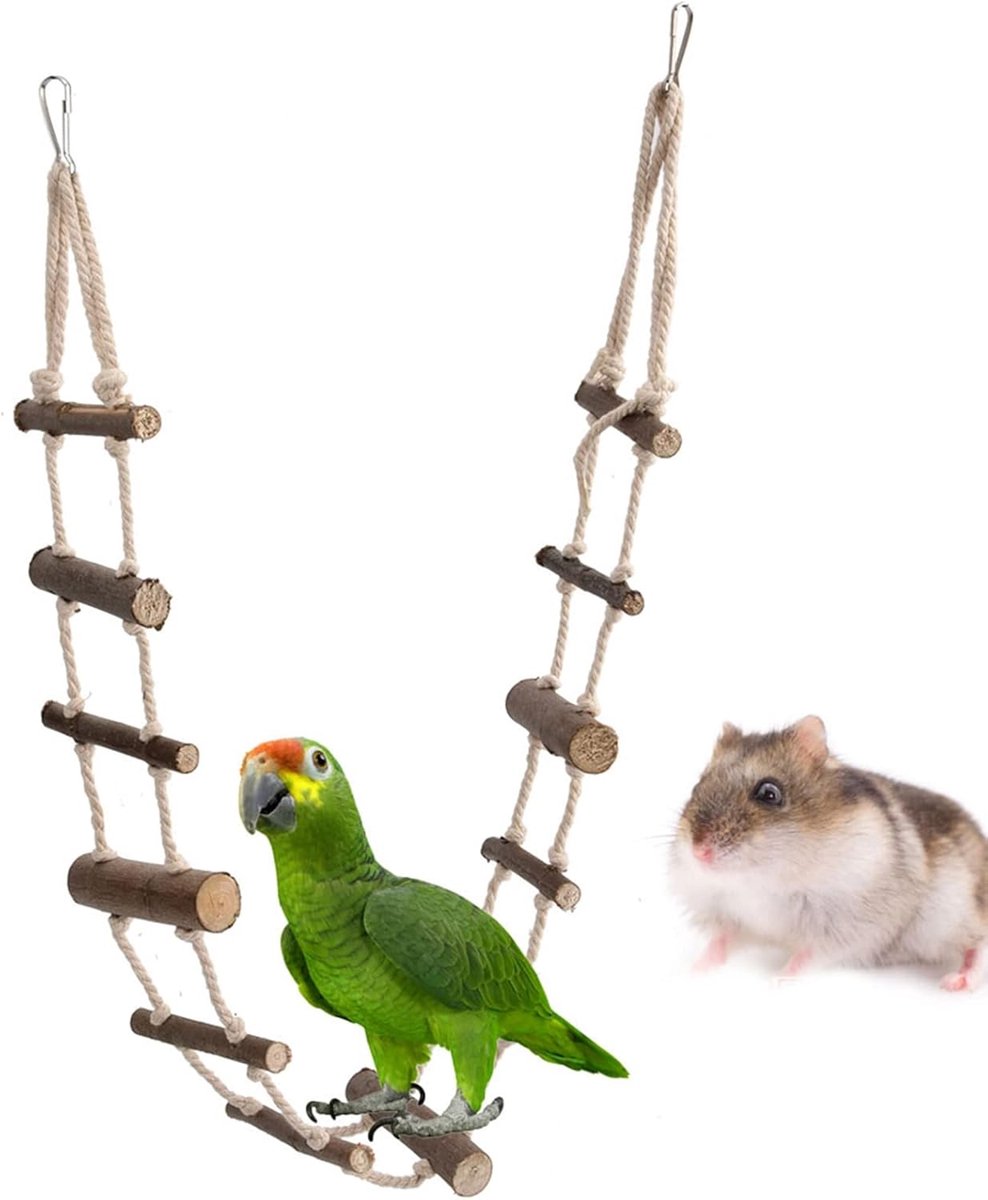 Huisdier Klimtouw - Vogelladder Schommel - Dieren Beweging - Natuurlijk Hout - 100cm Lengte