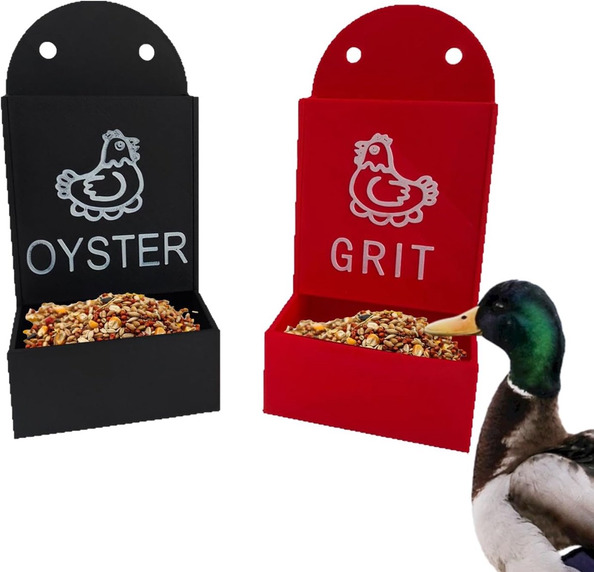 Voederstation Vogel - Voerdispenser Kip - Voeren Dieren - Lekvrij Ontwerp - 18x8x9 cm - Zwart en Rood