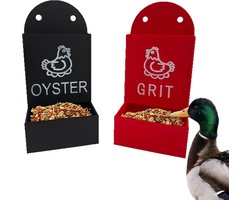 Voederstation Vogel - Voerdispenser Kip - Voeren Dieren - Lekvrij Ontwerp - 18x8x9 cm - Zwart en Rood