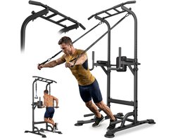Trex Sport TX-150PR - Trainingsstation - 4-in-1 - Power Tower Dip Station - Pull up bar - Met weerstandsbande - Home Gym - Krachttrainingsapparaat Tot 150 kg - Zwart