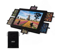 MIRO® Puzzelmap 1000 Stukjes - Puzzeltafel Met Opbergsysteem - Inclusief Beschermhoes - Puzzelmat - Portapuzzel - Puzzelmat - Draagbaar - Opvouwbaar - 6 Lades - Zwart
