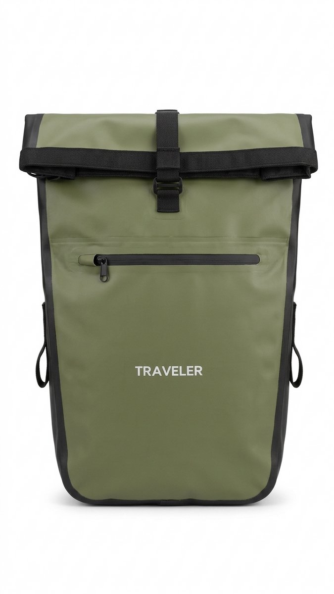 Traveler waterdichte bisonyl enkele fietstas - olijf - 31 liter