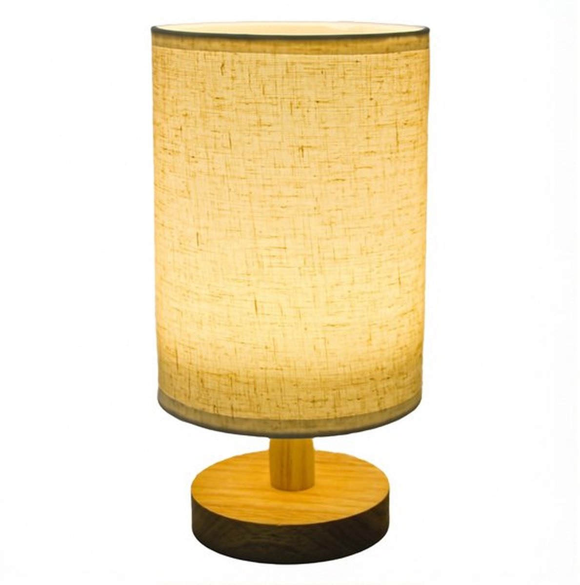 Warme Witte USB Lax Lamp - Slaapkamer Nachtkastje Lamp - Met Houten Details en Linnen Kappen - Sfeerverlichting voor Huis, Kantoor of Studentenkamer