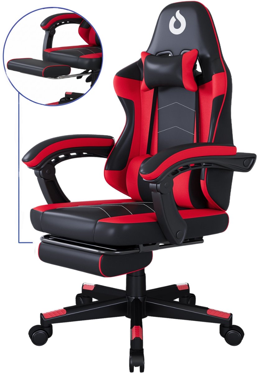 Stane Verstelbare Ergonomische Gamestoel met Voetsteun - Bureaustoel Gaming chair - Game Stoel Rood/Zwart van Stane