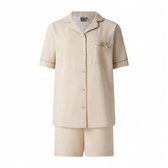 Lunatex - dames shortama 124268 doorknoop - korte pyjamaset - zand - maat XL
