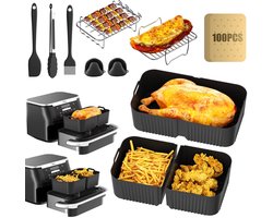 Airfryer Accessoires Set 15-delig – Geschikt voor Ninja Foodi AF500EU FlexDrawer 10,4L & COSORI TwinFry 10L – Inclusief Siliconen Matten, Grillrek & Spiesen
