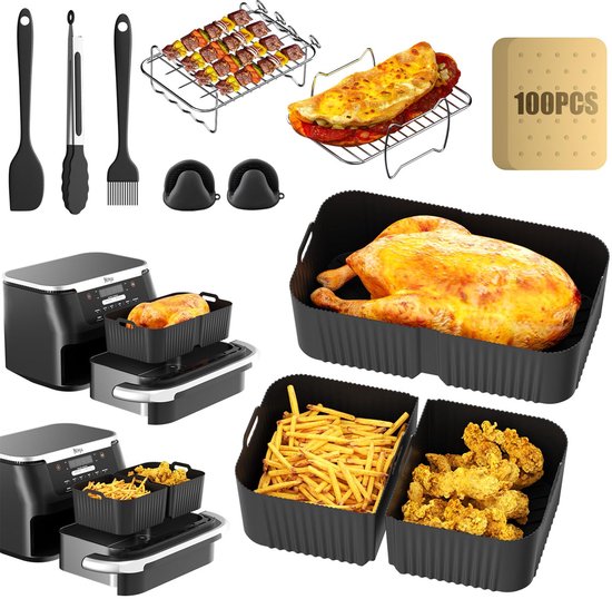 15-delige airfryer accessoireset siliconen matten grillrek spiesen voor Ninja Foodi AF500EU & COSORI TwinFry 10L