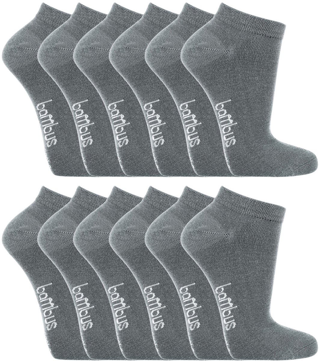 Socks4Fun - 12 Paar - Sneakersokken - Bamboe - Ademend - Grijs - Maat: 43-46