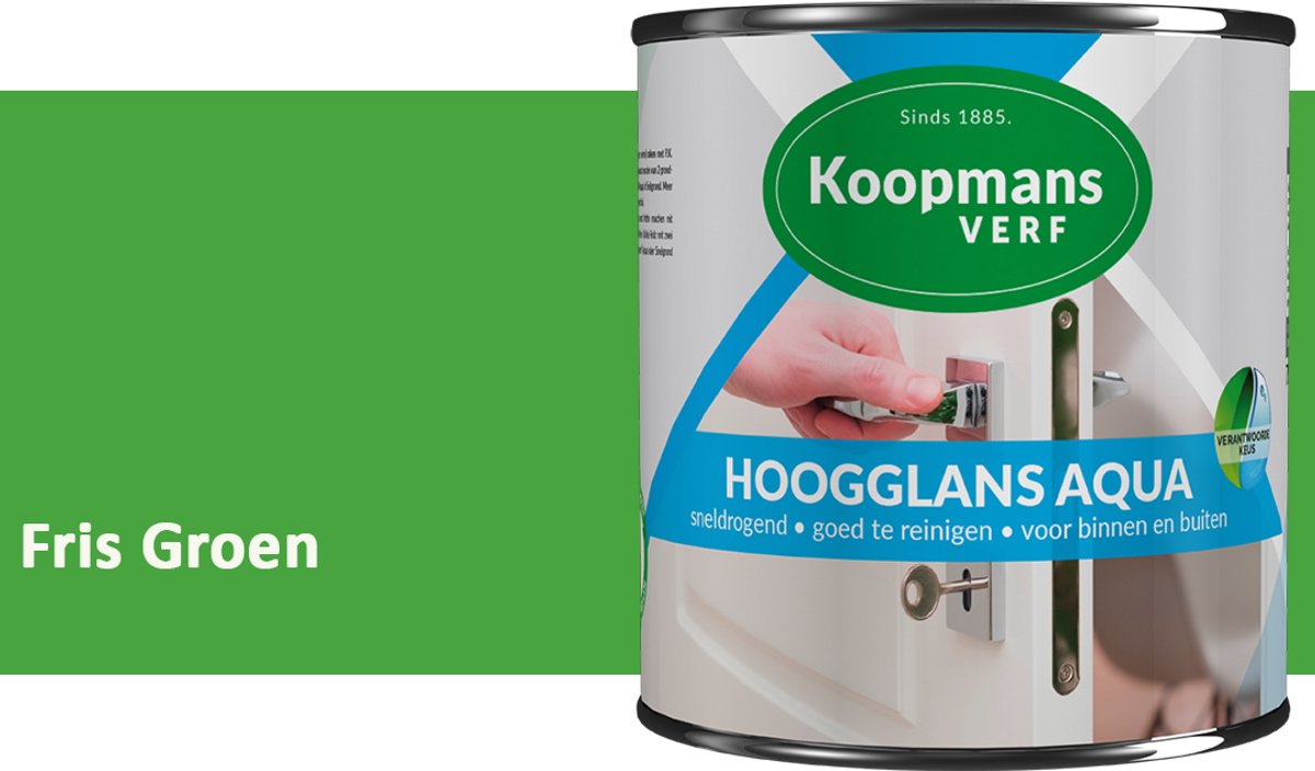Koopmans Hoogglans Aqua Lak – 2,5 l – Fris Groen – Hoogglans Verf – Sneldrogend & Biobased – Voor Binnen en Buiten – Hout & Metaal