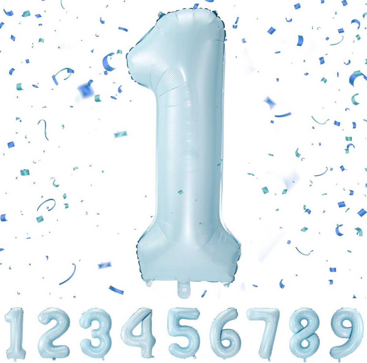 Cijferballon 1 Jaar XXL Pastelblauw - Folieballon Verjaardag Decoratie
