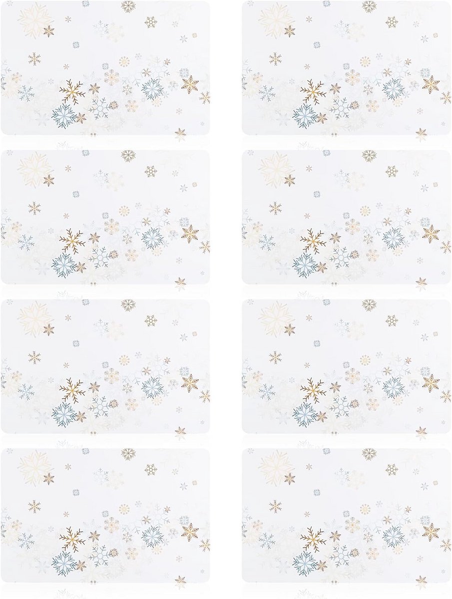 8x Kerst Placemats Sneeuwvlokken - Tafelonderzetters voor Keuken en Eetkamer