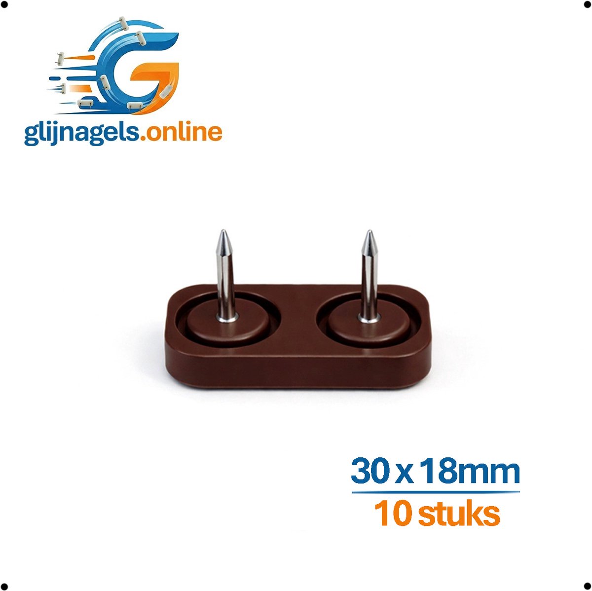 10 STUKS PREMIUM GLIJNAGELS - Glijnagel 30x18mm Bruin – Glijders PVC kunstof - Vloerglijders - Meubeldop - Glijdop - Meubelpoten glijders - Vloerbeschermers - Hout Bescherming tegen krassen en vocht - Geluiddempend - Ook v kasten tafels tuinmeubels