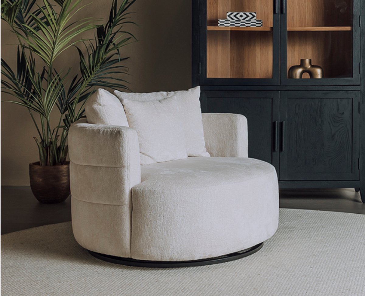 Tower Living Bolza Fauteuil draaibaar - 104x104x84 cm - Loveseat - stof Trenza Ivory