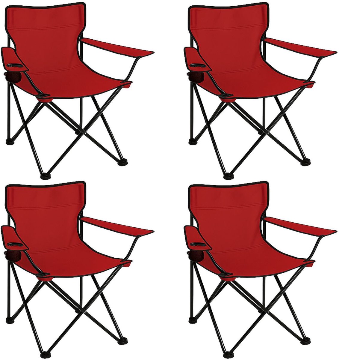 Coemo 4-delige set opvouwbare campingstoel inklapbare stoel draagbaar 2,2 kg met rugleuning, stalen frame, bekerhouder & draagtas – Weerbestendige klapstoel voor camping, festivals & tuin - Rood