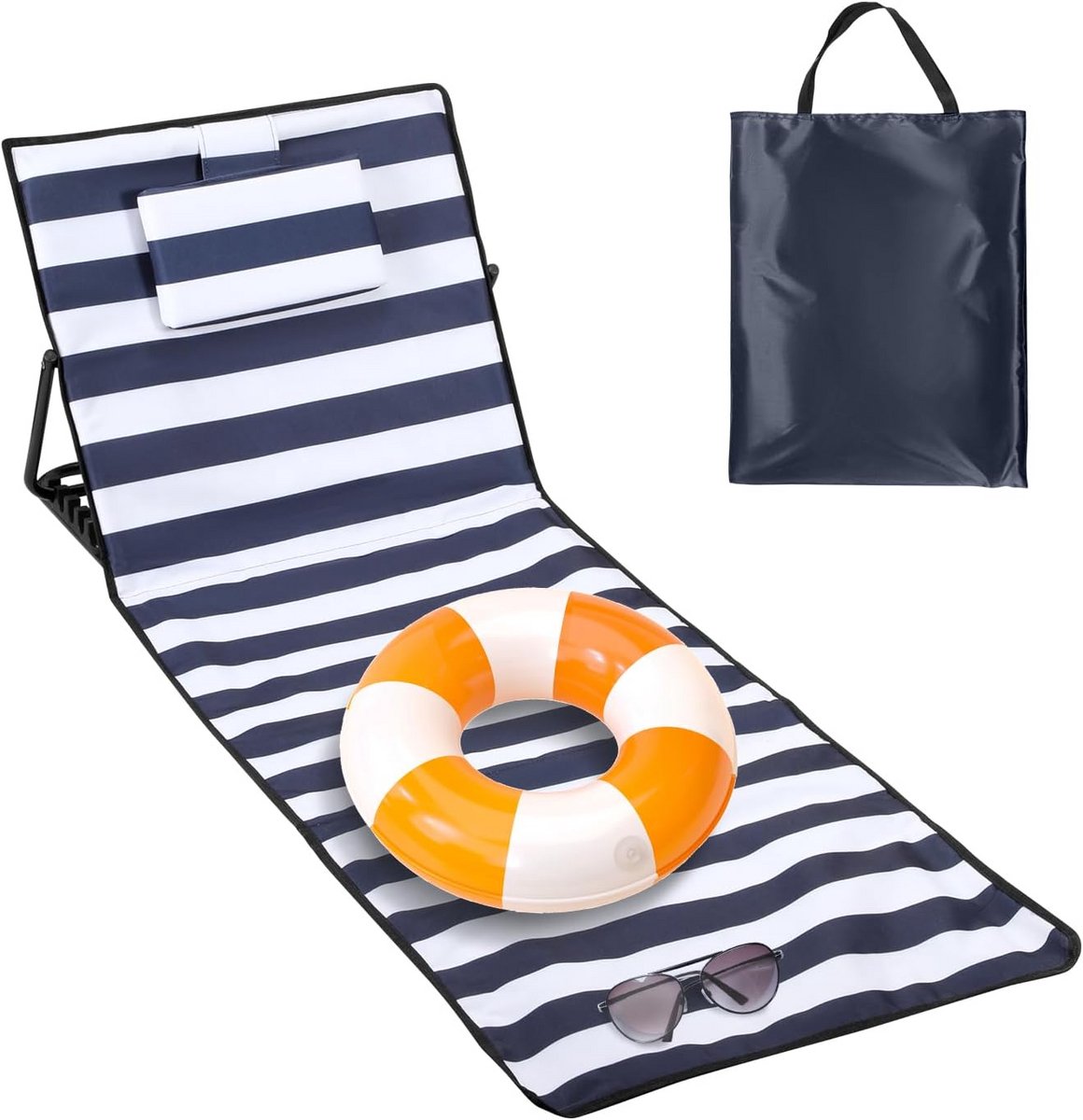 Opvouwbare Strandmat met Rugleuning en Kussen - Inklapbaar Strandbed