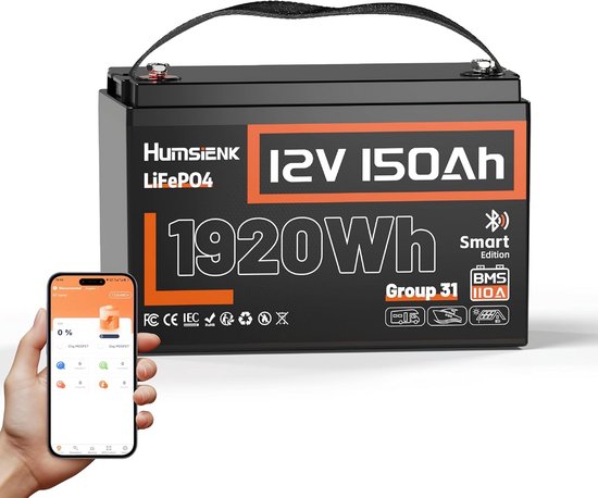 12V 150Ah Lithium Accu Deep Cycle met Bluetooth voor Camper, Boot en Zonne-energiesystemen