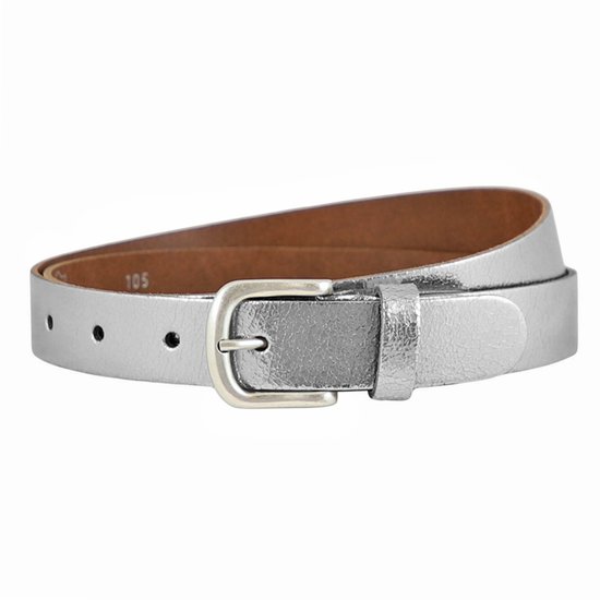 Landley Dames Riem Leer Metallic Zilver – Breedte 3 cm – Leren Vrouwen Riem - Lengte totaal 130 cm / Riemmaat 115