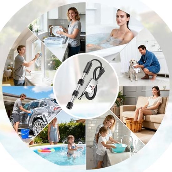Dompelboiler - Draagbare elektrische boiler - met thermostaat - timer - 2500W - Deksel van 304 roestvrij staal - Geschikt voor kamperen, watertanks en bovengrondse zwembaden - Snelle opwarming - Automatische uitschakeling — afbeelding 5