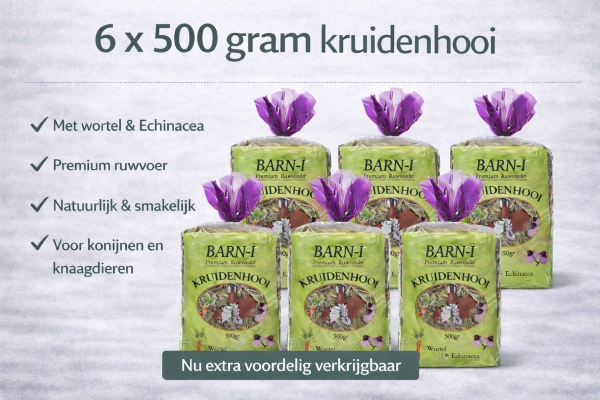 Barni Kruidenhooi - Ruwvoer- Wortel & Echinacea - 6 x 500 gr. konijnenvoer.