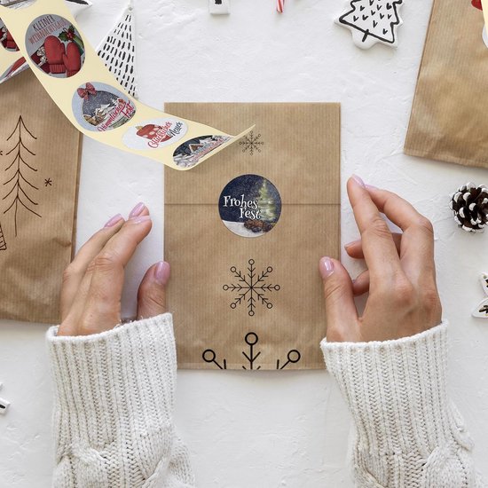 500 Ronde Kerststickers op Rol - Vrolijk Kerstmis Zelfklevende ...