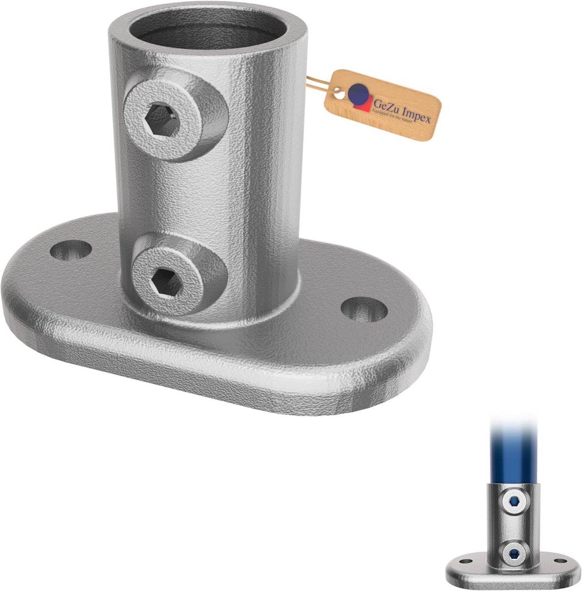 Ovale Buiskoppeling Montagevoet voor Leuning en Constructie Ø42mm Verzinkt