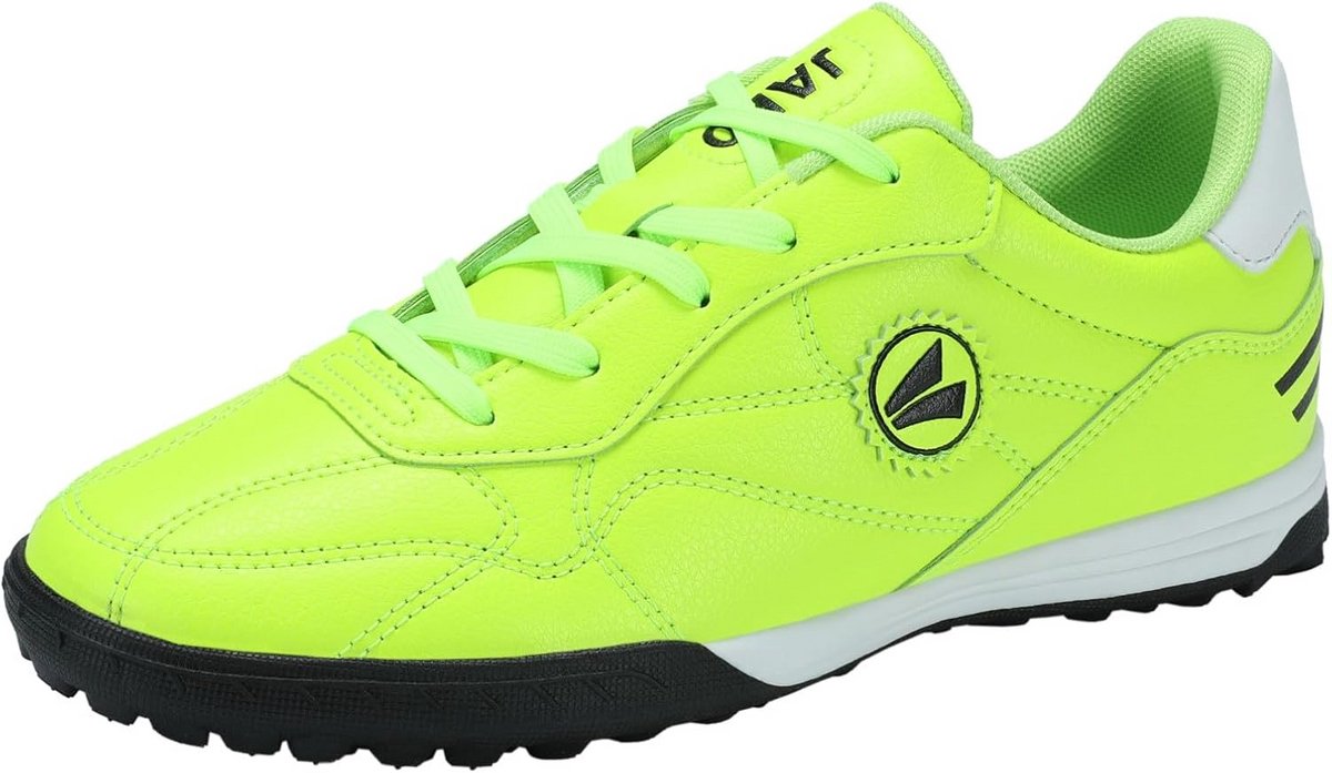 Felgroene kindervoetbalschoen met noppen, comfortabele PU bovenwerk en ademende Fast Dry voering.