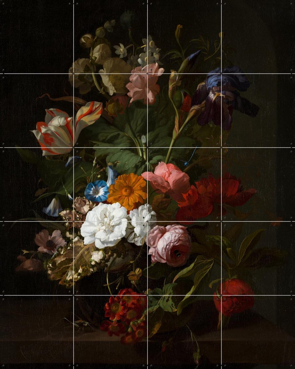 IXXI Vaas met bloemen, Rachel Ruysch & Mauritshuis - 80 x 100 cm - Gratis ophangtool - Grote wanddecoratie en posters - Naturalisme, Olieverf