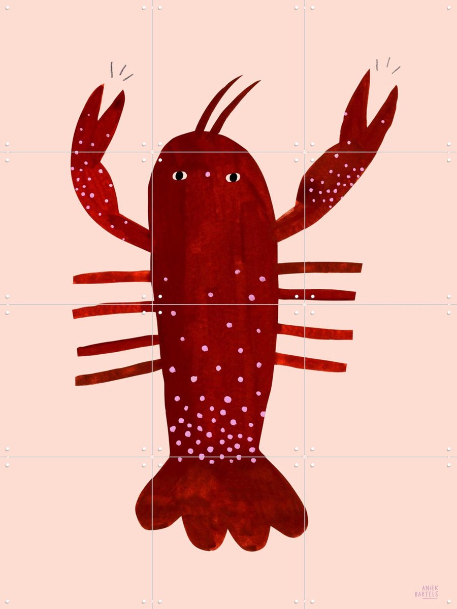 IXXI Dancing Lobster, Aniek Bartels - 60 x 80 cm - Gratis ophangtool - Grote wanddecoratie en posters - Illustraties, Kinderkamer, Kinderen