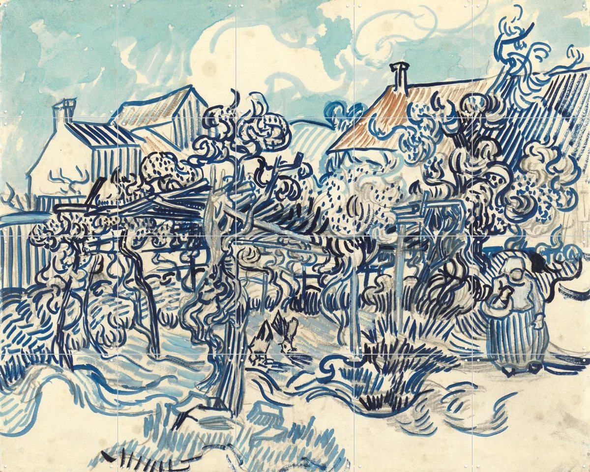 IXXI Oude wijngaard met boerin (1890), Vincent van Gogh (1853 - 1890) & Van Gogh Museum - 100 x 80 cm - Gratis ophangtool - Grote wanddecoratie en
