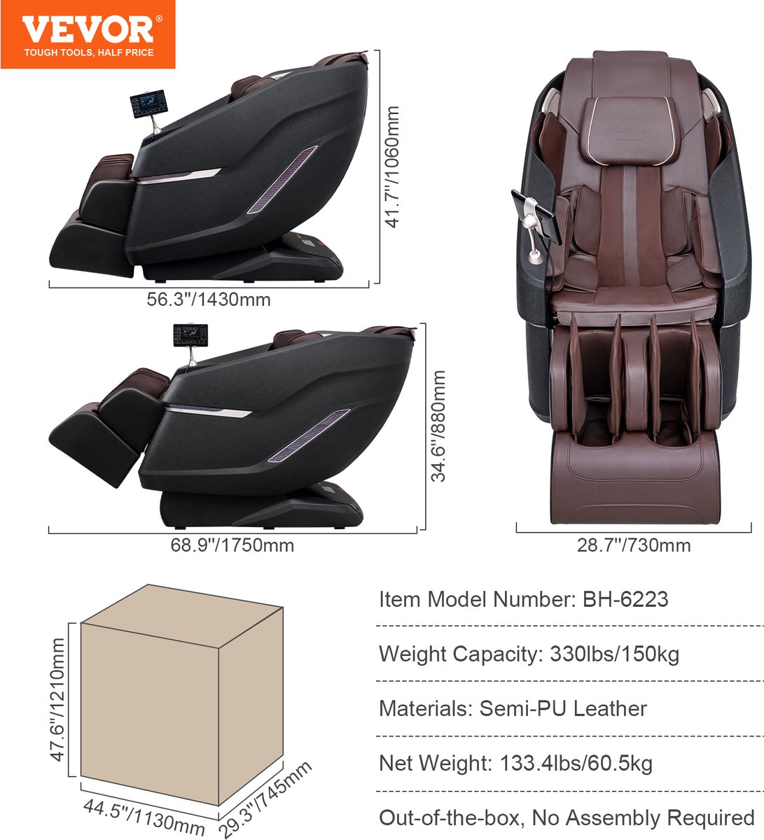 VEVOR Massagestoel met Flexibele SL-Rail, 3D Full Body Shiatsu-Massageapparaat, Zwaartekrachtvrij, 10 Tot 18 Automatische Modi, Verwarming, Bluetooth-Luidspreker, Luchtkussen en Touchscreen 160 KG thumbnail 3