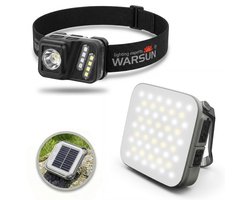 Warsun Noodlamp & Hoofdlamp Combo – Kampeerlamp + Hoofdlamp – 3500 & 5000 Lumen – Led Oplaadbaar & Solar – Waterdicht – Noodpakket - Noodverlichting