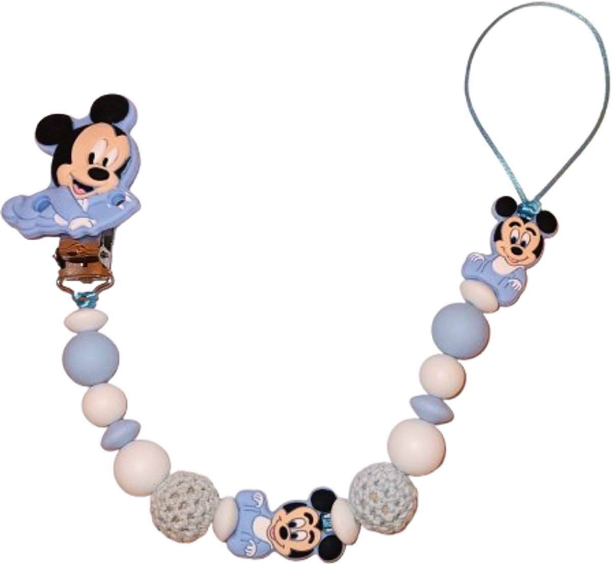 Speenkoord met Mickey ® – Dubbele Draad - baby blauw