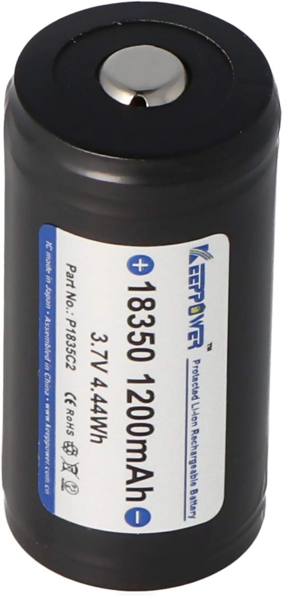 Oplaadbare 18350 Li-ion Batterij 1200mAh met PCB Beveiliging 3.6V - 3.7V
