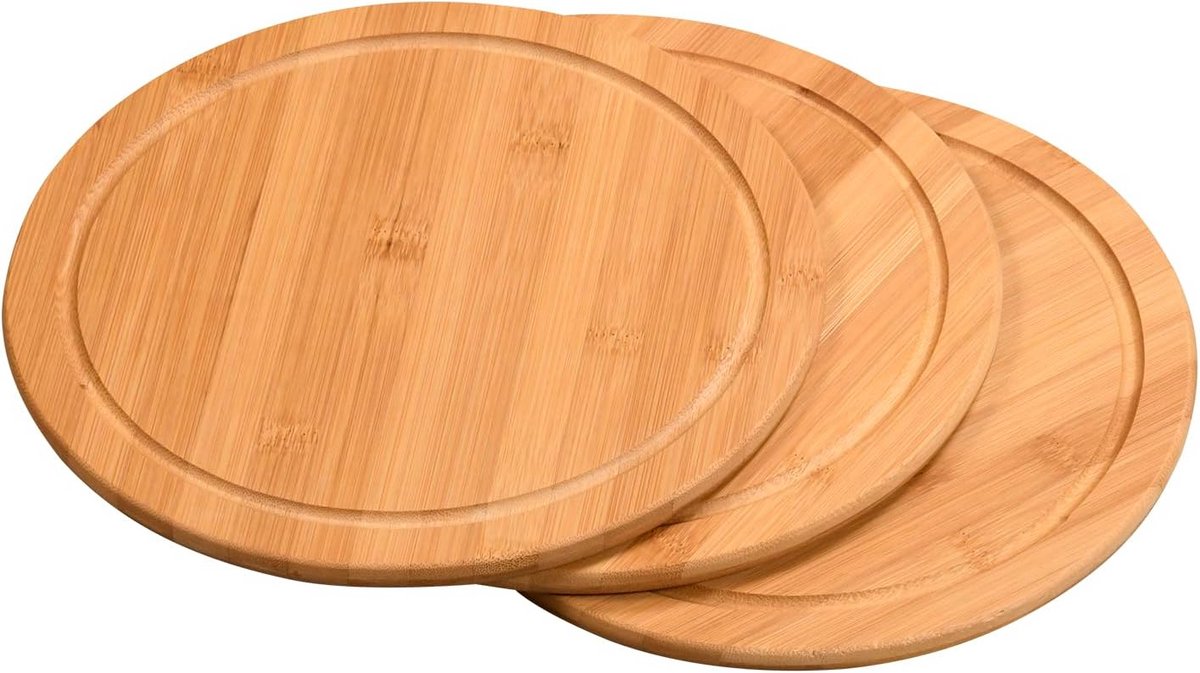 Set van 3 Bamboe Bamboeborden met Sapgroef - Ideaal als Vlees-, Pizza- of Serveerplank