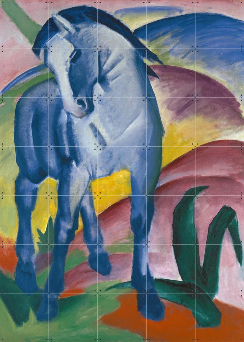 IXXI Blue Horse 1911, Franz Marc & Bridgeman Images - 100 x 140 cm - Gratis ophangtool - Grote wanddecoratie en posters - Kleurrijk, Abstract