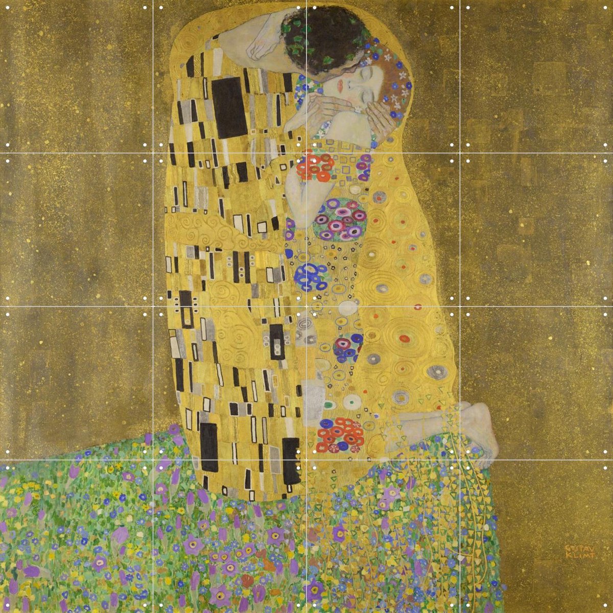 IXXI The Kiss, Gustav Klimt & Bridgeman Images - 80 x 80 cm - Gratis ophangtool - Grote wanddecoratie en posters - Klassiek, Art Nouveau, Olieverf