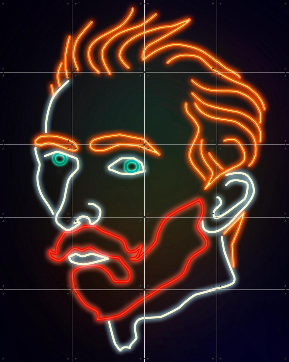 IXXI Neon Vincent, Angelo Cerantola & Van Gogh 21st Century - 80 x 100 cm - Gratis ophangtool - Grote wanddecoratie en posters - Pop art, Line art