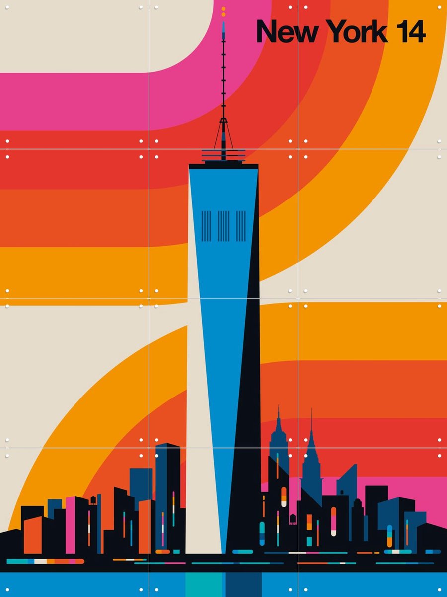 IXXI New York 14, Bo Lundberg - 60 x 80 cm - Gratis ophangtool - Grote wanddecoratie en posters - Illustraties, Kleurrijk, Mancave, Architectuur