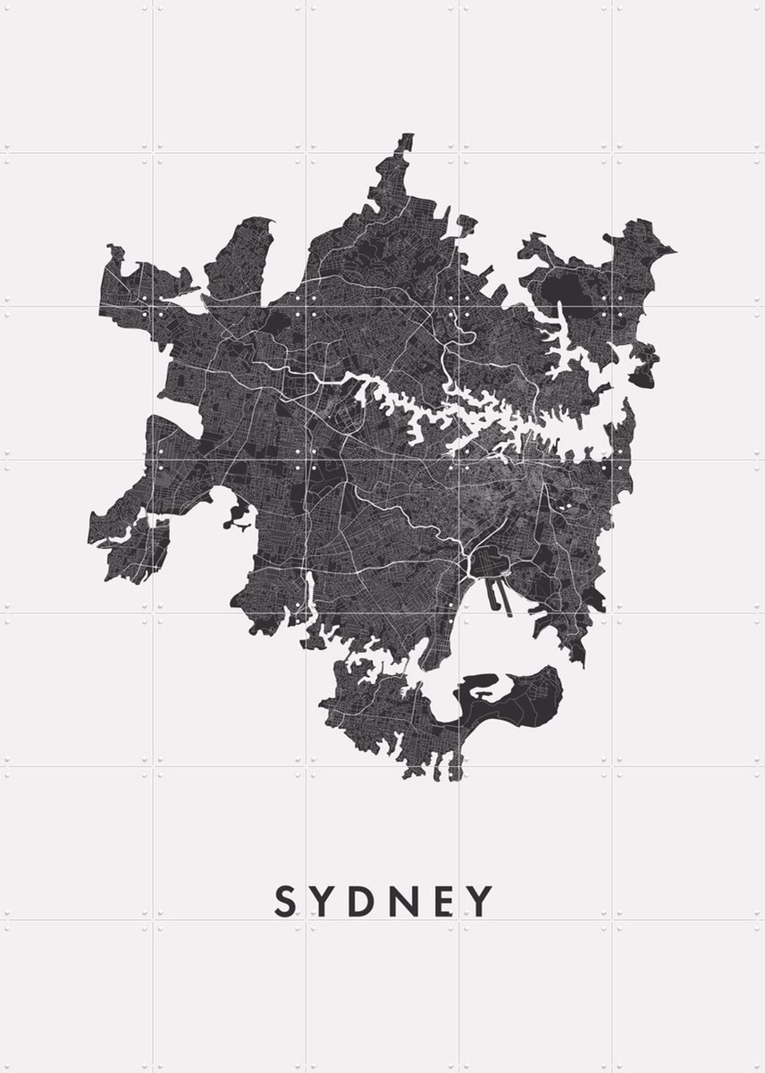 IXXI Sydney City Map, Kunst in Kaart - 100 x 140 cm - Gratis ophangtool - Grote wanddecoratie en posters - Technische Tekening, Grafisch Ontwerp